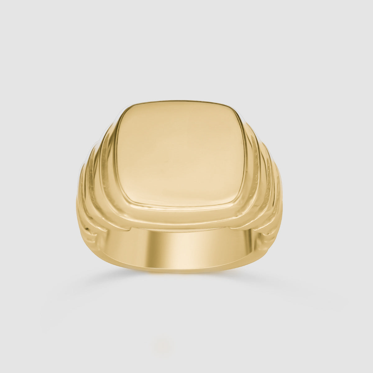 Square growth gold signet ring front view