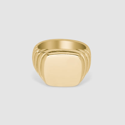 Square growth gold signet ring top view