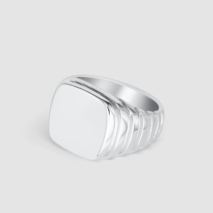 Square Growth silver signet ring right view