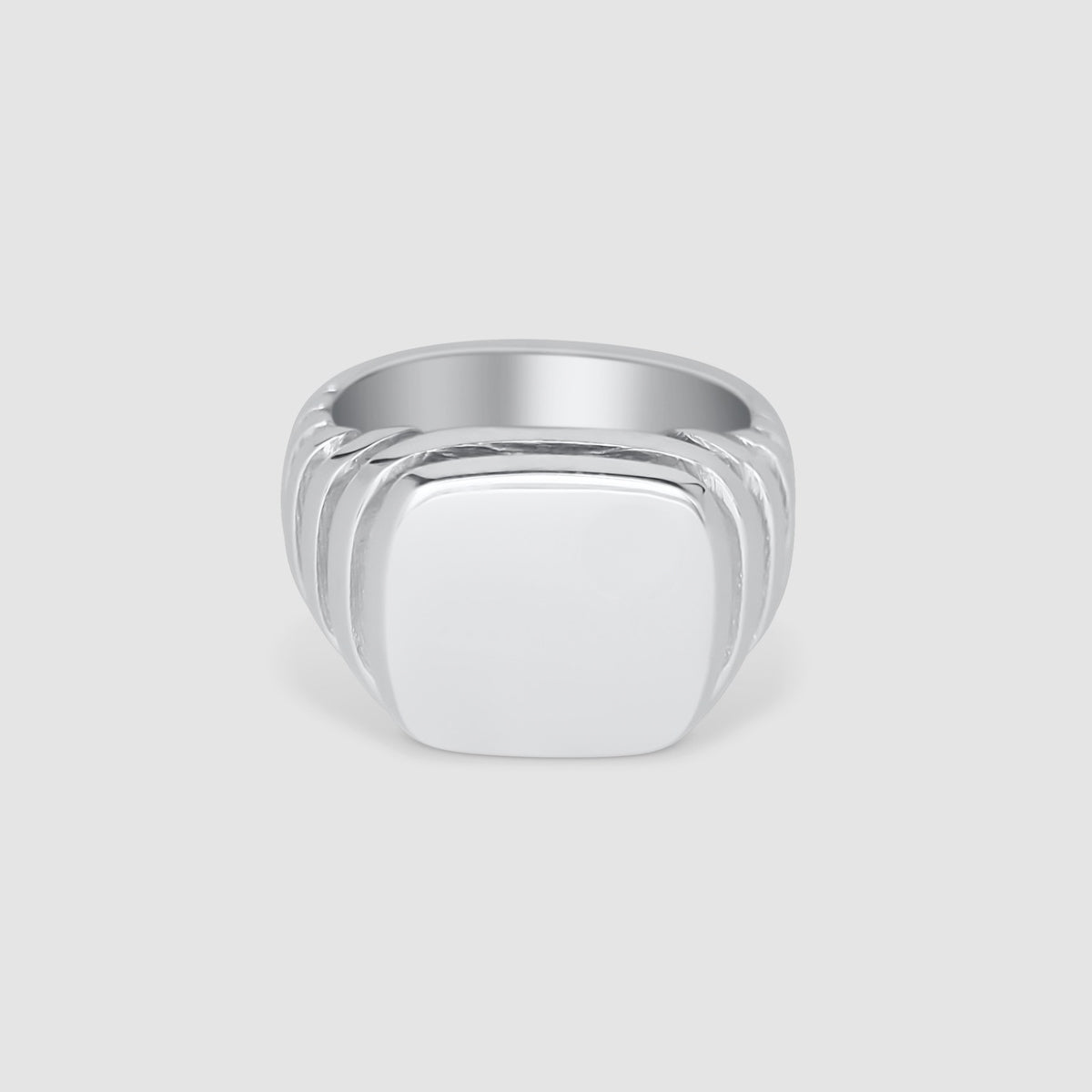 Square growth silver signet ring top