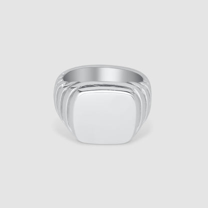 Square growth silver signet ring top